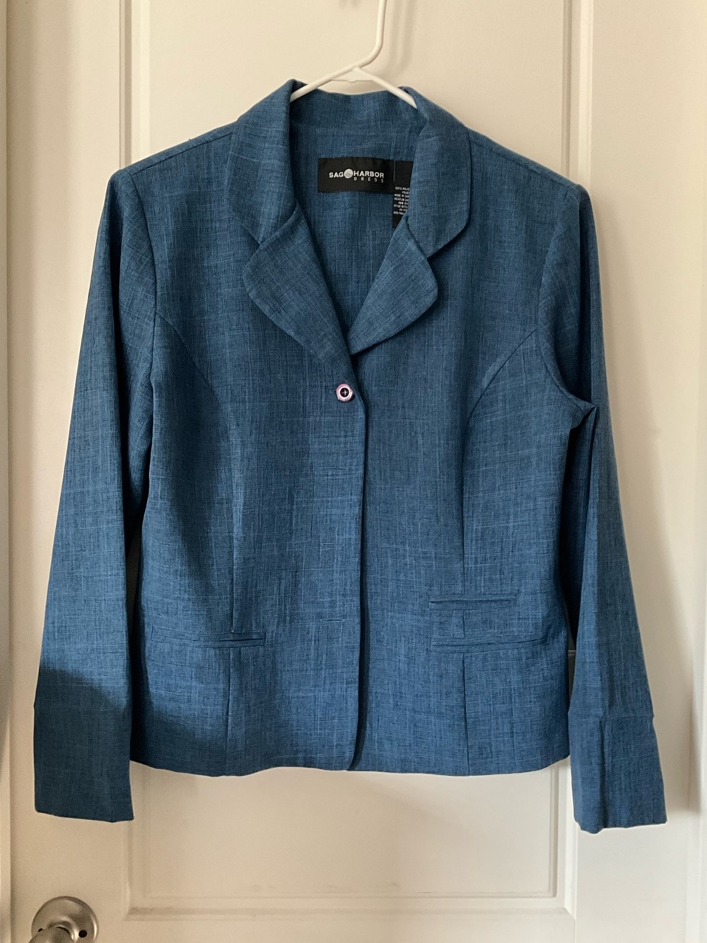 Sag Harbor Denim-Style Blue Notch-Collar Blazer